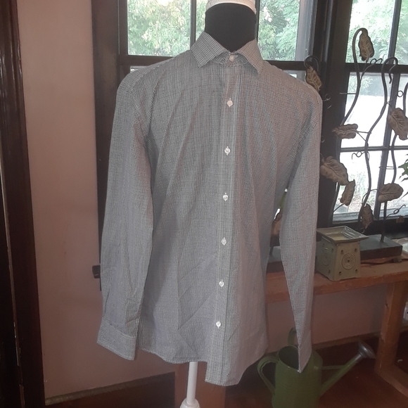 Size 15 plaid black an white dress shirt LIKE NEW - Picture 5 of 10